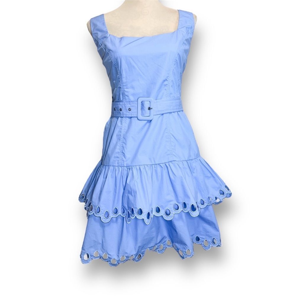 En Saison Periwinkle Blue Belted Sleeveless Mini Dress with Drop Waist, Size L